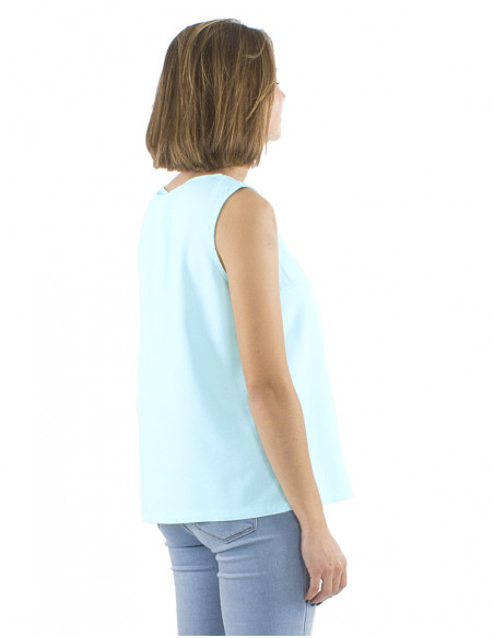 Top 54% lino 46% viscosa camiseta 1 bolsillo