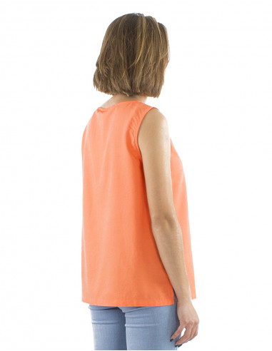 Top 54% lino 46% viscosa camiseta 1 bolsillo