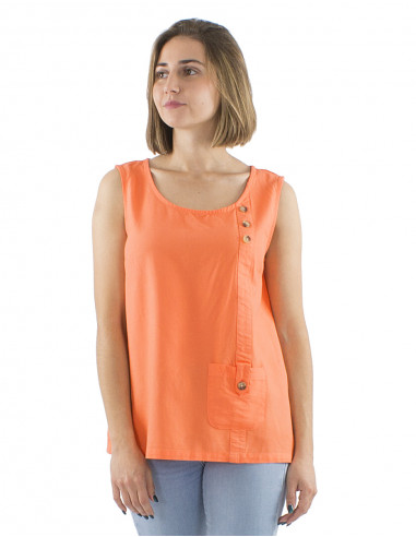 Top 54% lino 46% viscosa camiseta 1 bolsillo
