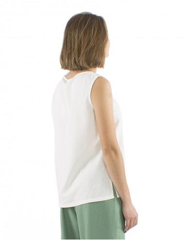 Top 54% lino 46% viscosa camiseta 1 bolsillo