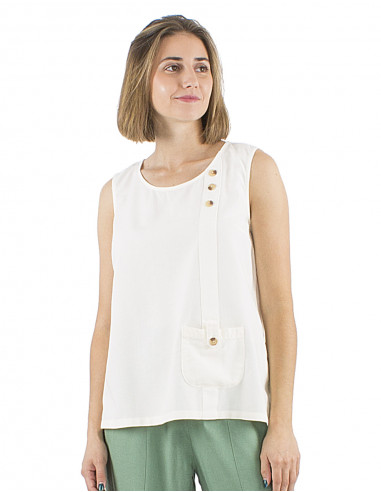 Top 54% lino 46% viscosa camiseta 1 bolsillo