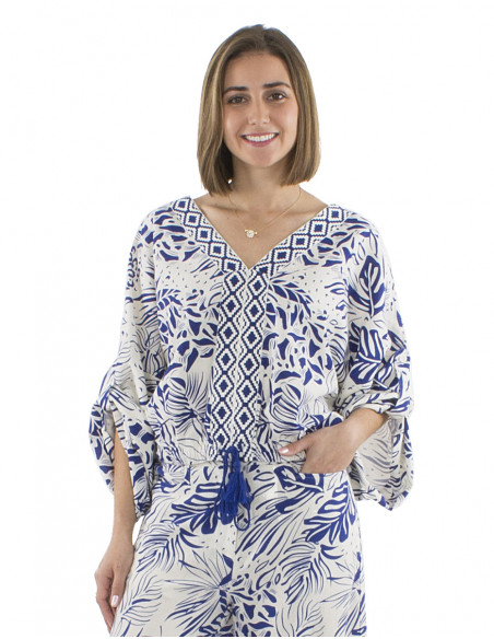 Top 70% viscosa 30% lino galon elastico talla estampado Nature