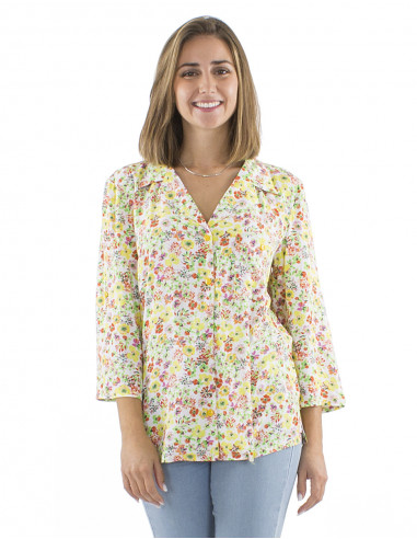 Blusa viscosa cuello mangas 3/4 estampado Pretty