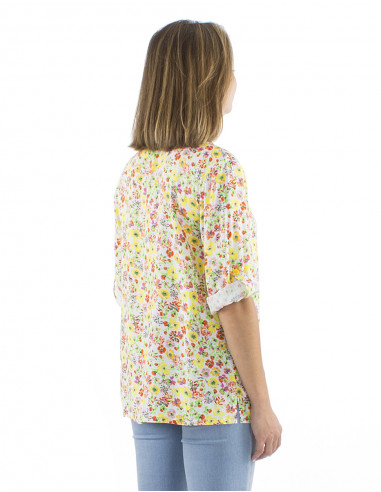 Blusa viscosa cuello mangas 3/4 estampado Pretty