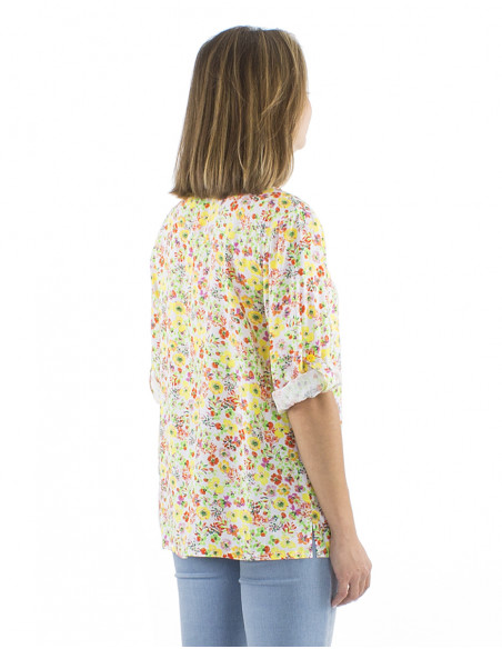Blusa viscosa cuello mangas 3/4 estampado Pretty