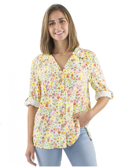Blusa viscosa cuello mangas 3/4 estampado Pretty