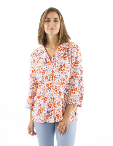 Blusa viscosa cuello mangas 3/4 estampado Pretty