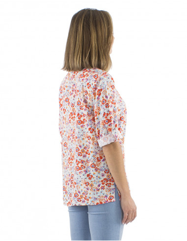 Blusa viscosa cuello mangas 3/4 estampado Pretty