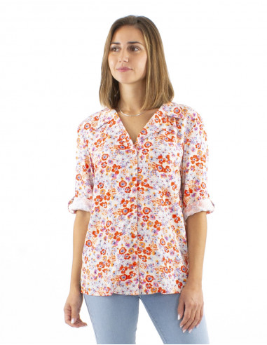 Blusa viscosa cuello mangas 3/4 estampado Pretty