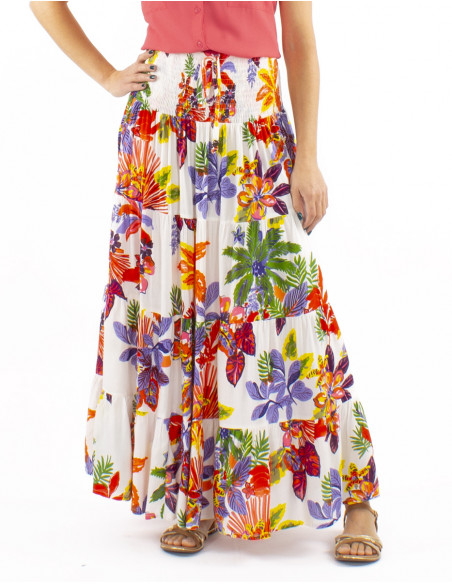 Falda viscosa volantes estampado Hawaian