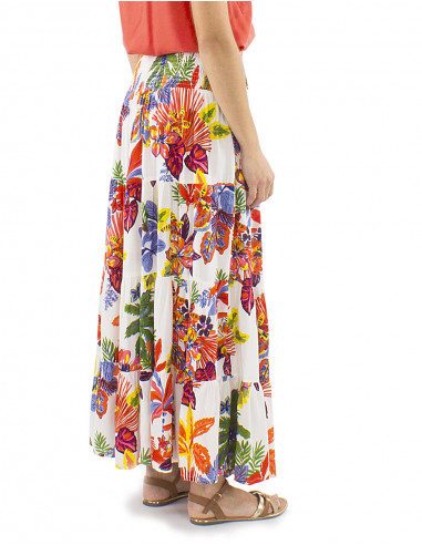 Falda viscosa volantes estampado Hawaian