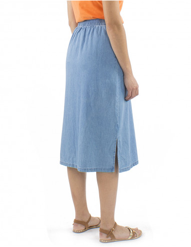 Falda algodon denim con botone 2 bolsillos