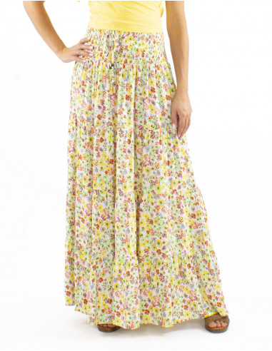 Falda viscosa volantes ancha cinturon estampado...