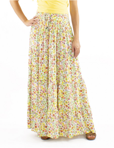 Falda viscosa volantes ancha cinturon estampado Pretty