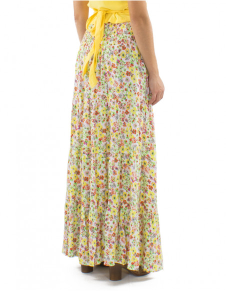 Falda viscosa volantes ancha cinturon estampado Pretty