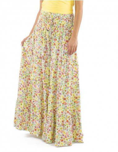 Falda viscosa volantes ancha cinturon estampado...
