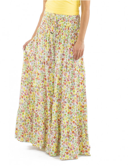 Falda viscosa volantes ancha cinturon estampado Pretty