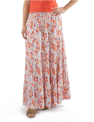 Falda viscosa volantes ancha cinturon estampado...