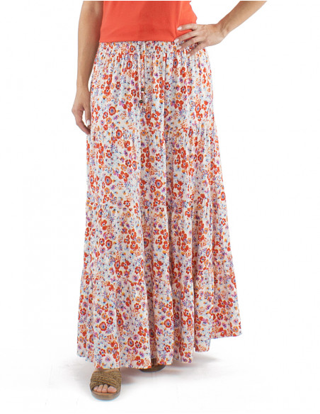 Falda viscosa volantes ancha cinturon estampado Pretty