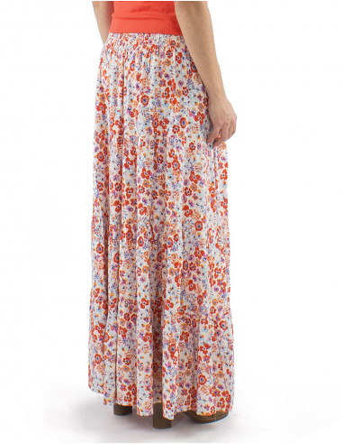 Falda viscosa volantes ancha cinturon estampado...