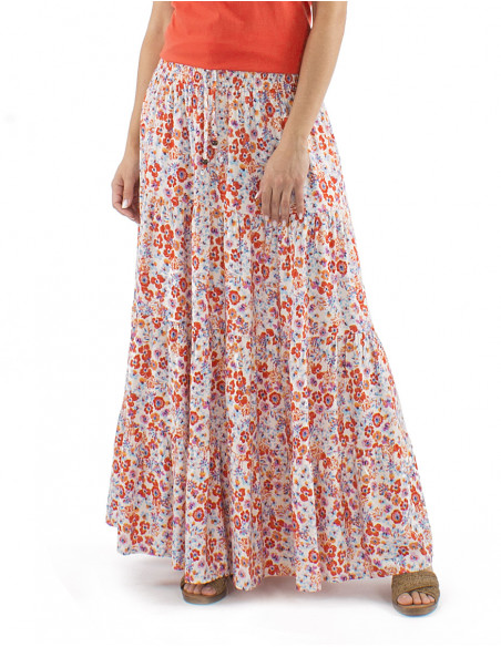 Falda viscosa volantes ancha cinturon estampado Pretty