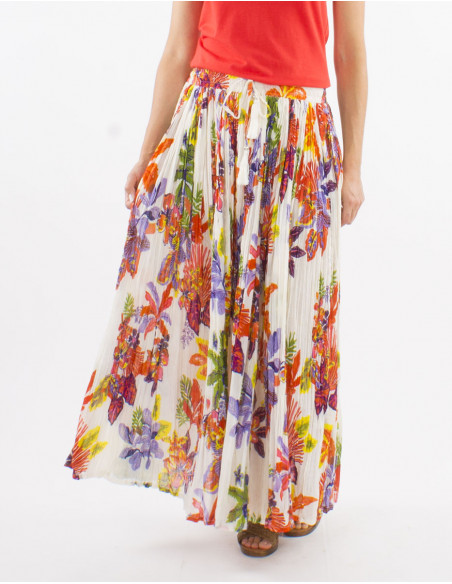 Falda algodon arrugada velo estampado Hawaian