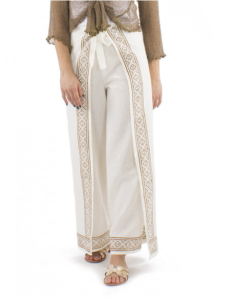 Pantalon pareo algodon rustico sellos