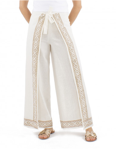 Pantalon pareo algodon rustico sellos