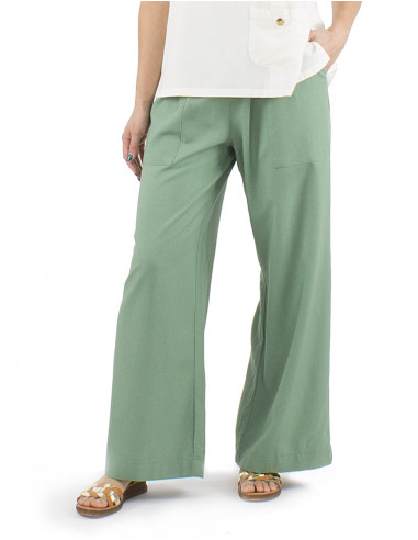 Pantalon 54% lino 46% viscosa ancho cinturon...