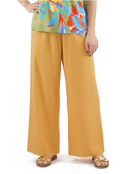 Pantalon 54% lino 46% viscosa ancho cinturon elastico