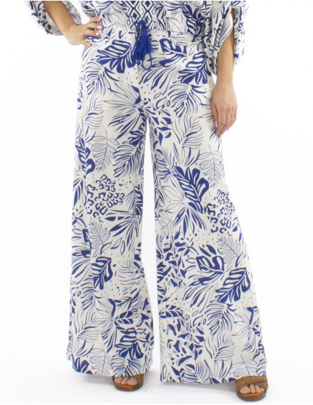 Pantalon 70% viscosa 30% lino 2 botones estampado Natura