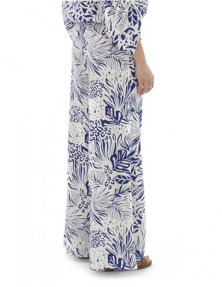 Pantalon 70% viscosa 30% lino 2 botones estampado Natura