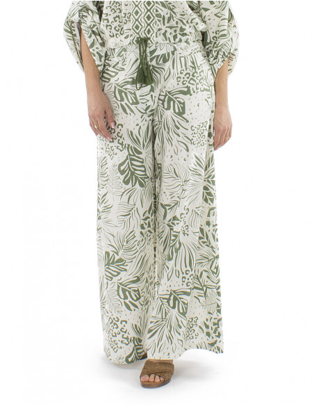 Pantalon 70% viscosa 30% lino 2 botones estampado Natura