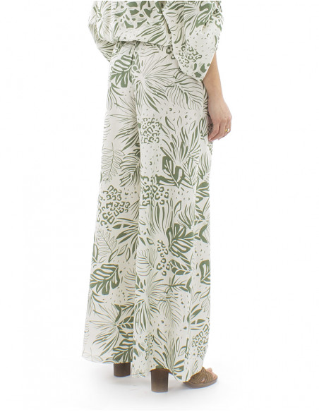 Pantalon 70% viscosa 30% lino 2 botones estampado Natura