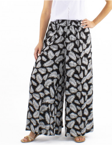 Pantalon viscosa ancho hoja negro