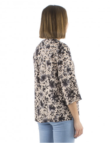 Blusa viscosa mangas 3/4 pliegues pechos...