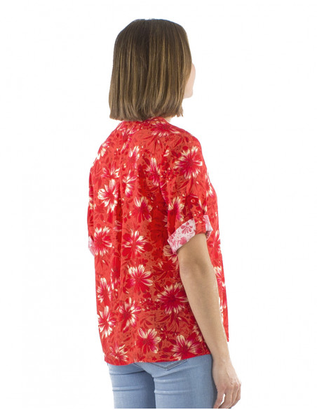 Blusa viscosa mangas 3/4 pliegues pechos estampado Cassandra