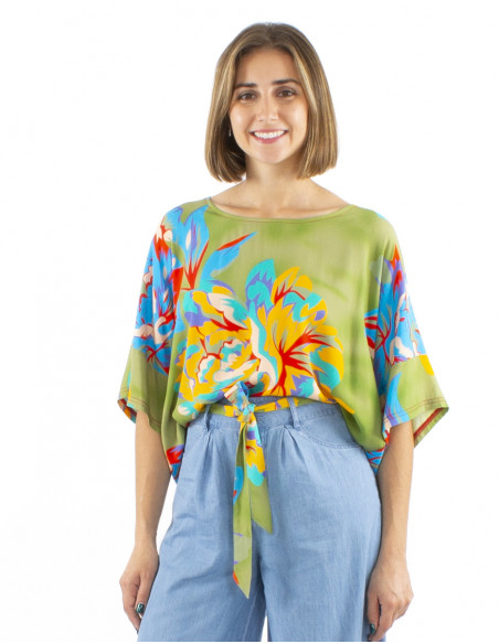 Top viscosa ancho mangas cortas estampado Camelia