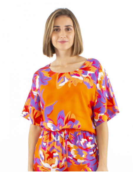 Top viscosa ancho mangas cortas estampado Camelia