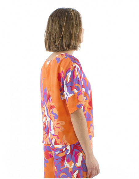 Top viscosa ancho mangas cortas estampado Camelia