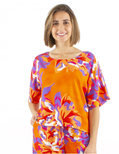 Top viscosa ancho mangas cortas estampado Camelia