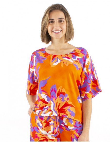 Top viscosa ancho mangas cortas estampado Camelia