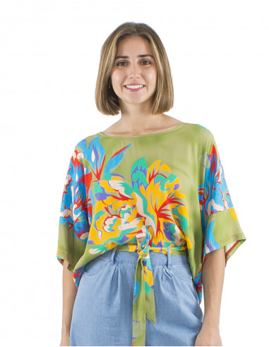 Top viscosa ancho mangas cortas estampado Camelia