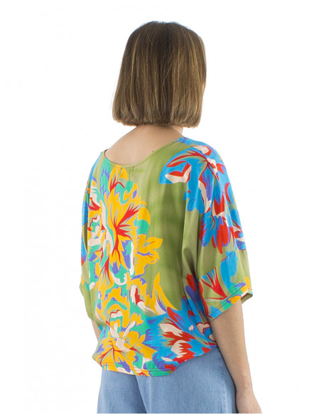 Top viscosa ancho mangas cortas estampado Camelia