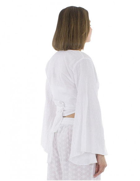 Blusa algodon blanco cruzada crop top