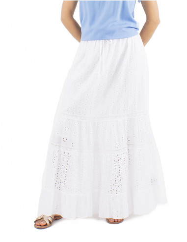 Falda algodon bordada larga lisa doblada
