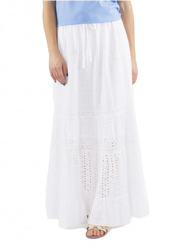 Falda algodon bordada larga lisa doblada