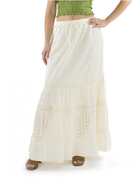 Falda algodon bordada larga lisa doblada