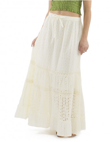 Falda algodon bordada larga lisa doblada