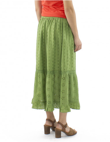 Falda algodon bordada midi lisa doblada